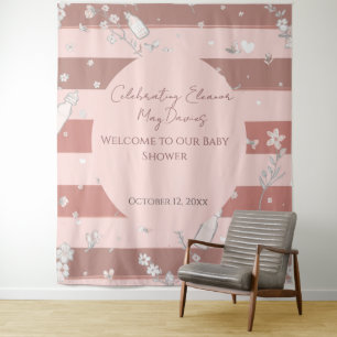 Dusty Pink Circle Baby Girl Shower Backdrop Tapestry