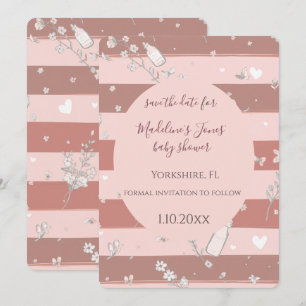 Dusty Pink Circle Frame Baby Girl Save the date