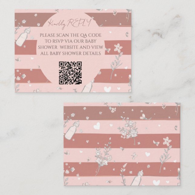 Dusty Pink Circle Frame QR Code Baby Shower RSVP  Card (Front/Back)