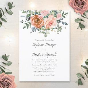 Dusty Pink Coral Eucalyptus Botanical Wedding Invitation