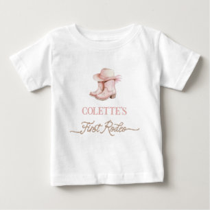 Dusty Pink Cowgirl First Rodeo 1st Birthday Baby T-Shirt