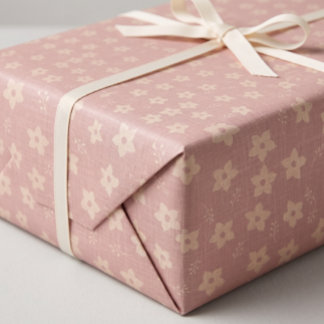 Dusty Pink Cream Daffodil Floral Cottagecore Wrapping Paper