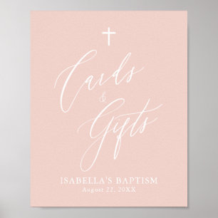 Dusty Pink Cross Girl Baptism Cards & Gifts Poster