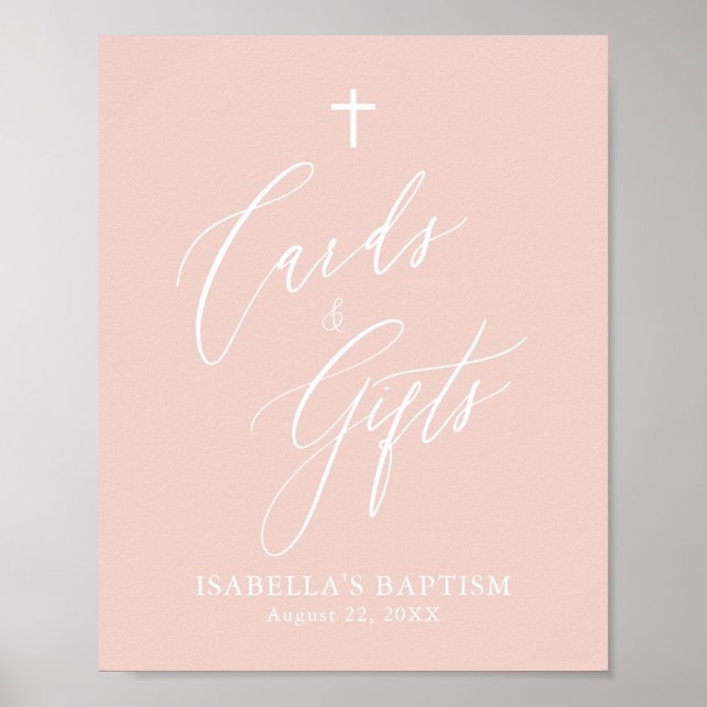 Dusty Pink Cross Girl Baptism Cards & Gifts Poster (Front)