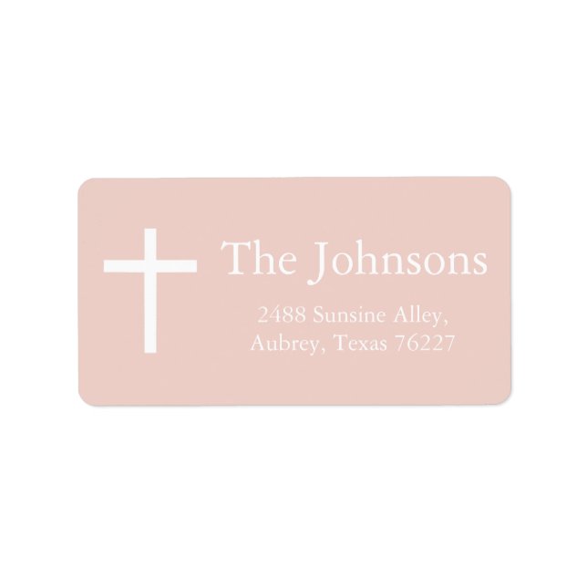 Dusty Pink Cross Girl Baptism Return Address Label (Front)