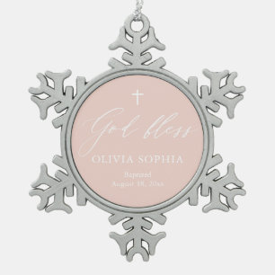 Dusty Pink Cross Girl Baptism Snowflake Ornament