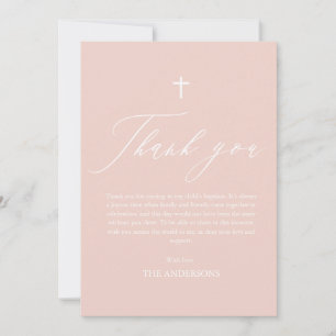 Dusty Pink Cross Girl Photo Baptism Thank You Card