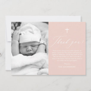 Dusty Pink Cross Girl Photo Baptism Thank You Card
