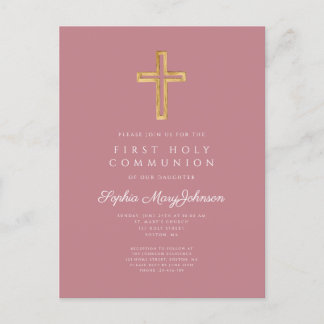 Dusty Pink Cross Religious Boy First Communion Postcard