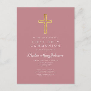 Dusty Pink Cross Religious Girl First Communion Postcard