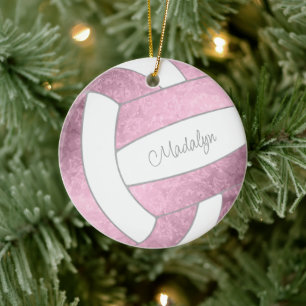 dusty pink custom name keepsake volleyball ceramic tree decoration