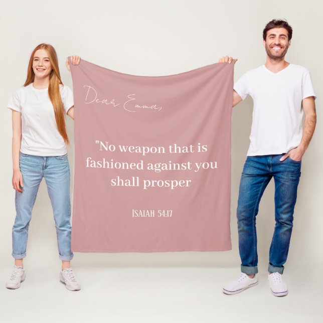 Dusty Pink Custom Text Scripture Christian Name  Fleece Blanket (In Situ)