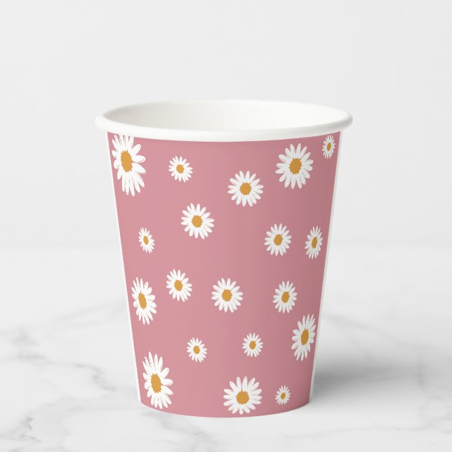 Dusty Pink Daisy Theme Paper Cups (Front)