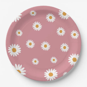 Dusty Pink Daisy Theme Paper Plates