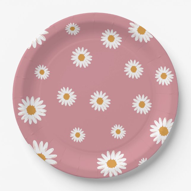 Dusty Pink Daisy Theme Paper Plates (Front)