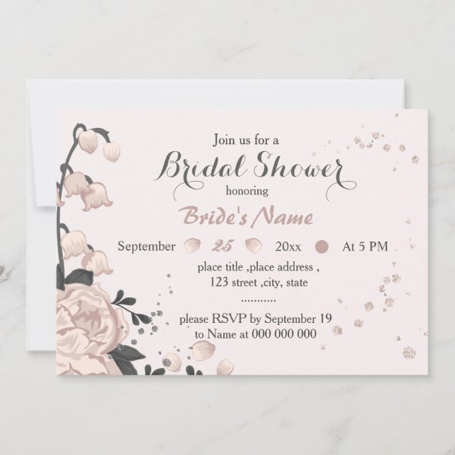 dusty pink dark grey flowers amazing bridal shower invitation (Front)