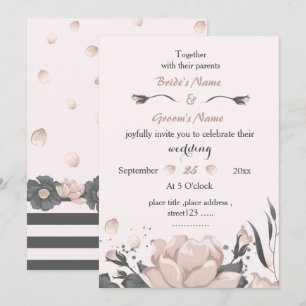 dusty pink dark grey flowers amazing wedding invitation