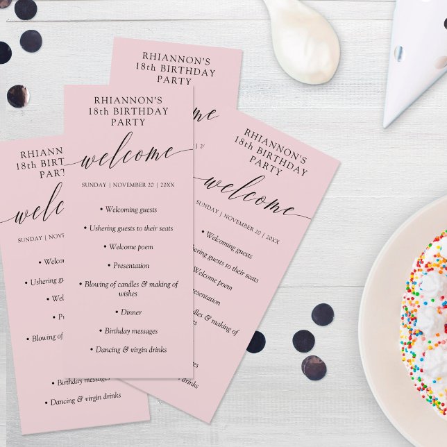 Dusty Pink Delicate Calligraphy Birthday Party Programme (Creator Uploaded)