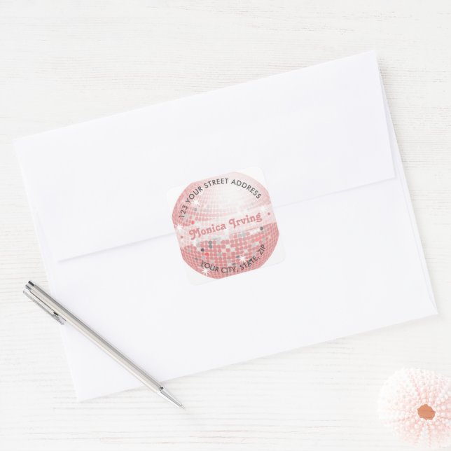 Dusty Pink Disco Ball Retro 70s Address Sticker (Envelope)