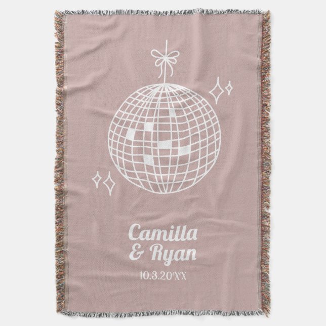 Dusty Pink Disco Ball Wedding Anniversary Blanket (Front Vertical)