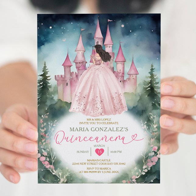 Dusty Pink Dress Forest Princess 15 Quinceañera Invitation (Creator Uploaded)