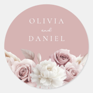 Dusty Pink & Dusty Rose Floral Wedding Classic Round Sticker