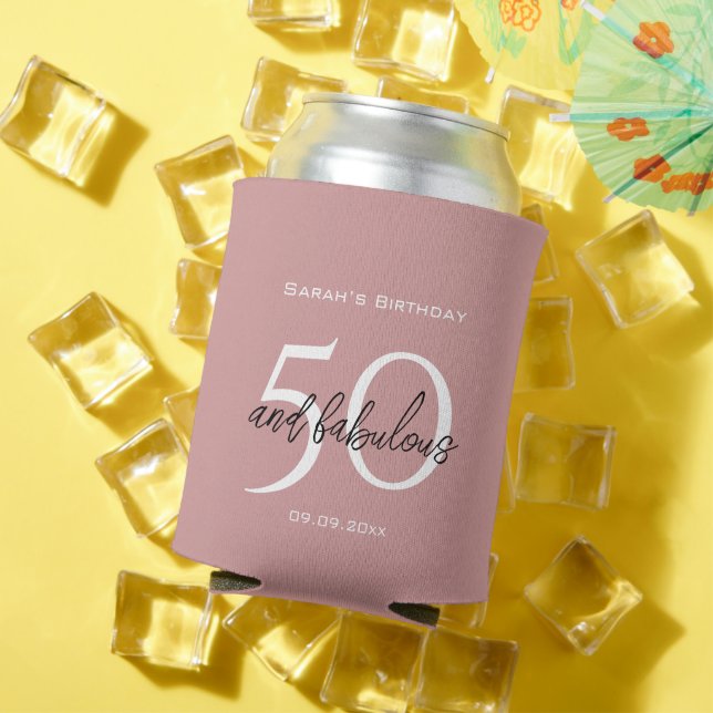 Dusty Pink Elegant 50 & Fabulous Birthday Party  Can Cooler (In Situ Summer)