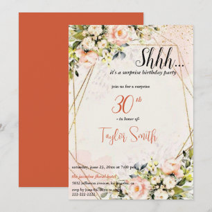 dusty pink  elegant Floral Surprise Party Invite