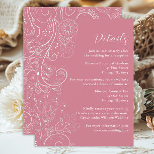 Dusty Pink Elegant Floral Wedding Details Enclosure Card