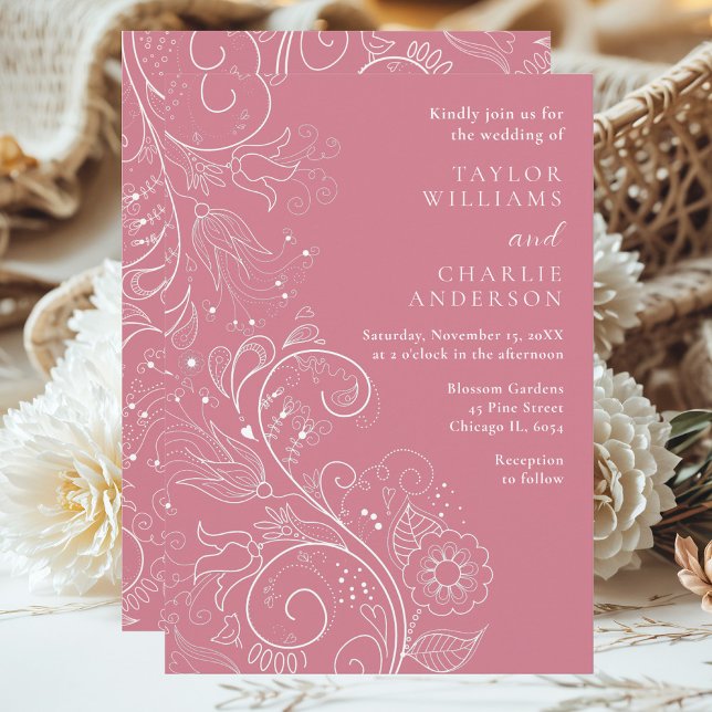 Dusty Pink Elegant Floral Wedding Invitation (Creator Uploaded)