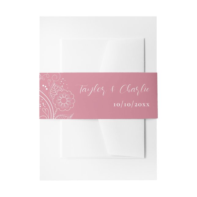 Dusty Pink Elegant Floral Wedding Invitation Belly Band (Front Example)