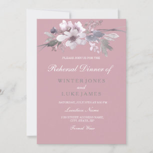 Dusty Pink Elegant Floral Wedding Rehearsal Dinner Invitation