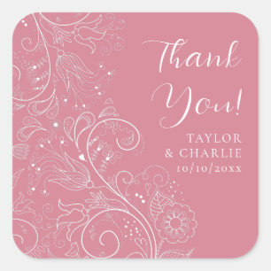 Dusty Pink Elegant Floral Wedding Thank You Square Sticker