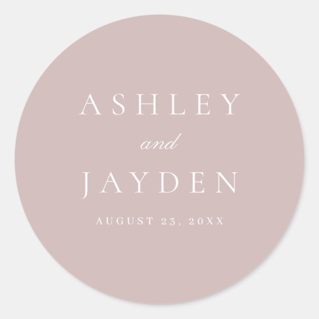 Dusty Pink Elegant Modern Wedding Classic Round Sticker (Front)