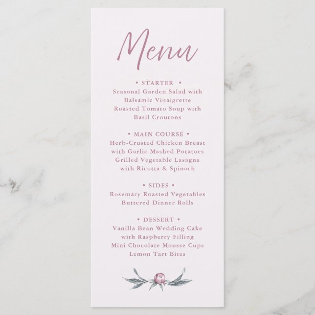 Dusty Pink Elegant Script Wedding Menu  (Front)