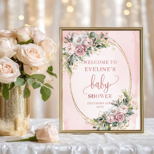 Dusty Pink Eucalyptus Welcome Baby Shower Poster