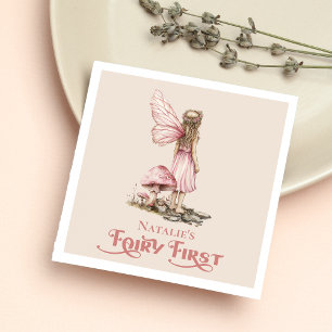 Dusty Pink Fairy First Birthday Party Personalized Napkin