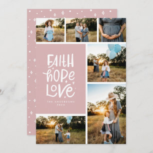 Dusty pink faith hope love multiple Photo Holiday Card