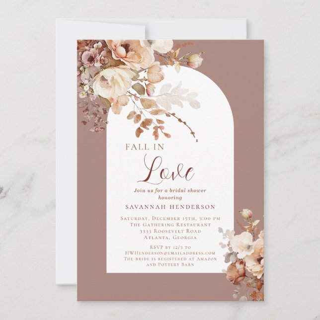 Dusty Pink Fall In Love Floral Bridal Shower Invitation (Front)