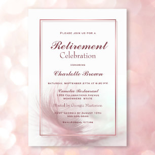 Dusty Pink Feather Retirement Celebration Invitation