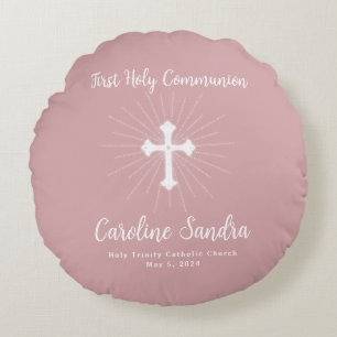 Dusty Pink First Communion with Cross Round Cushion