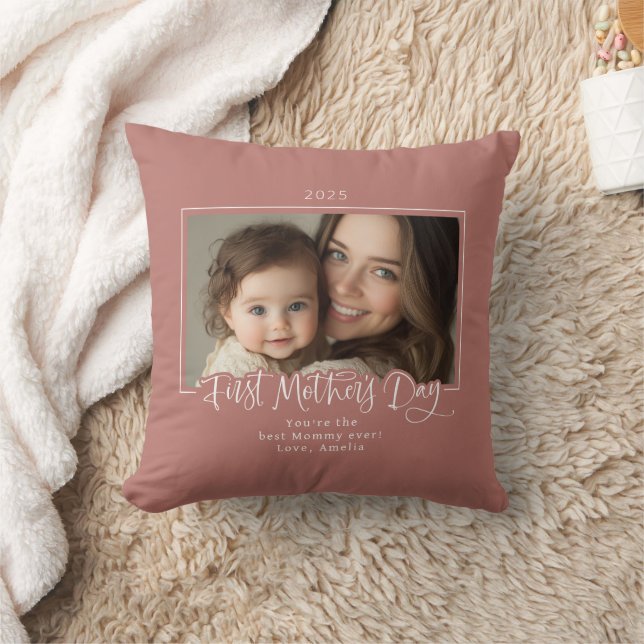 Dusty Pink First Mother's Day Photo  Cushion (Blanket)