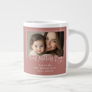 Dusty Pink First Mother's Day Photo  Large Coffee Mug