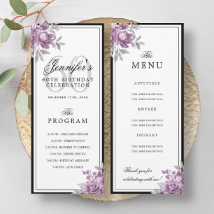 Dusty Pink Floral 60th Birthday Program Menu Invitation