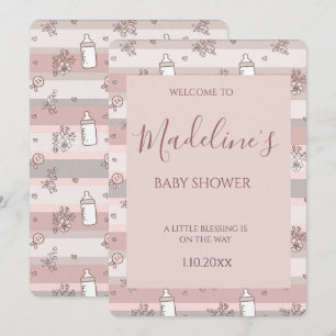 Dusty Pink Floral Baby Bottle Girl Baby Shower Invitation