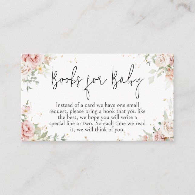 Dusty Pink Floral Baby Shower Books for Baby Enclosure Card (Front)