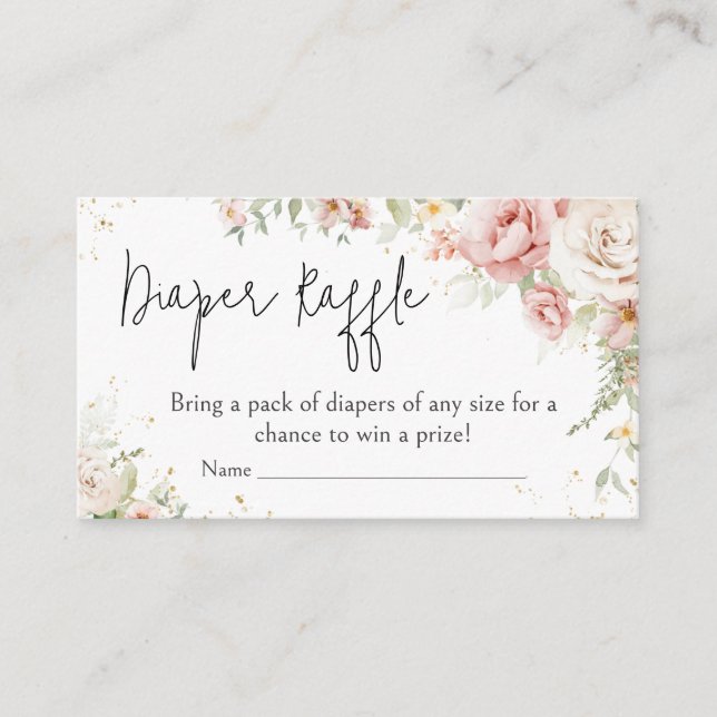 Dusty Pink Floral Baby Shower Diaper Raffle Enclosure Card (Front)
