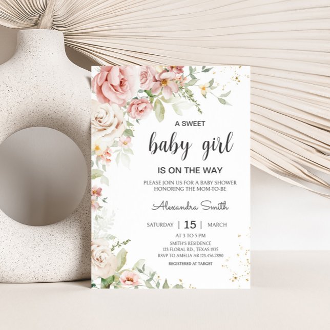 Dusty Pink Floral Baby Shower Invitation (Dusty Pink Greenery Floral Baby Shower)