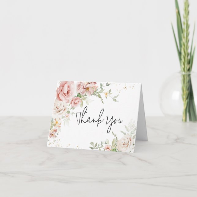 Dusty Pink Floral Baby Shower Thank You Card (Front)