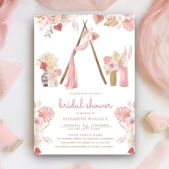 Dusty Pink Floral Boho Beach Arbor Bridal Shower Invitation (Creator Uploaded)